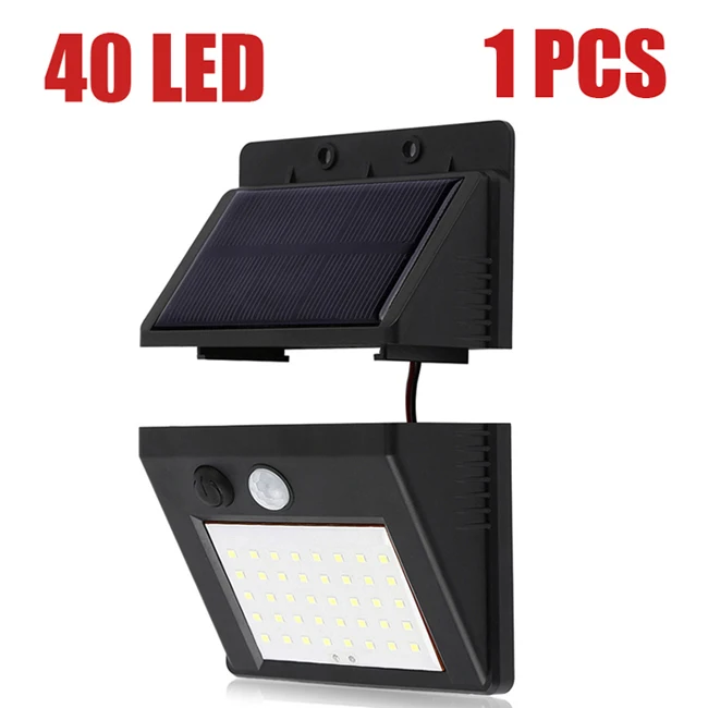 40led 1pcs 64 светодиодный светильник на солнечной батарее с разрезом на открытом воздухе, с датчиком движения PIR, 3 режима, водонепроницаемый, отдельный уличный светильник для сада, настенный светильник - Испускаемый цвет: 40led 1pcs