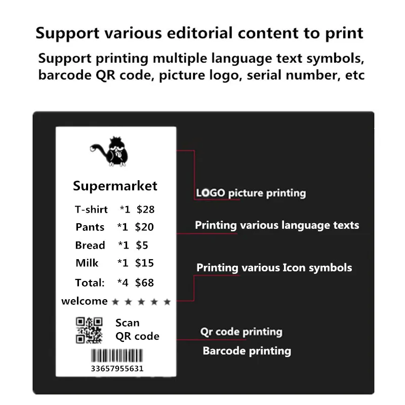 Upwade Thermal Receipt Printer Portable Mobile Mini Small Printer 2 Inch  Bluetooth + USB 58MM for Restaurant, Sales, Kitchen, Retail Supports Window