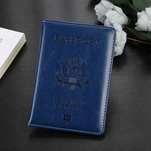 Personalised leather USA Passport Cover Customized Travel Passport holder American Wallet Covers for Passports us passport Deep Blue
