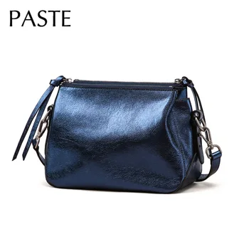 

Shiny Cowhide Women's Shoulder Messenger Bags Natural Leather Crack Pattern High Quality Daily Purse Small Silver 3 Zipper