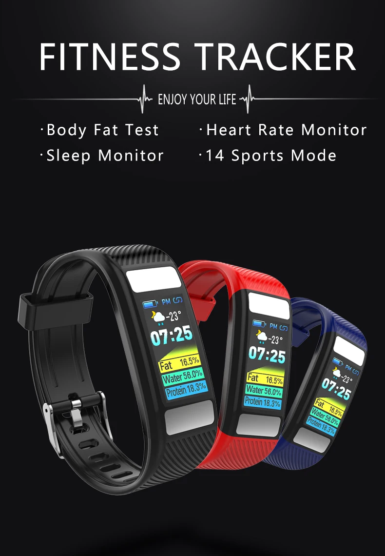 ONEVAN 0.96 inch Smart Bracelet Body Fat Heart Rate Monitor Mutil-Sport Mode Waterproof Men Fitness Band Women Sport Wristband