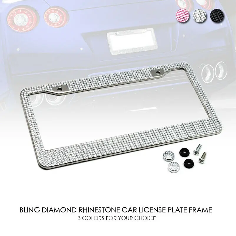 

1Pcs Metal License Plate Frame Bling Rhine Stones Chrome Crystal Diamond