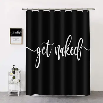 

Black Theme White Word Art Decoration Waterproof Polyester Fabric Bathroom Shower Curtain Decoration