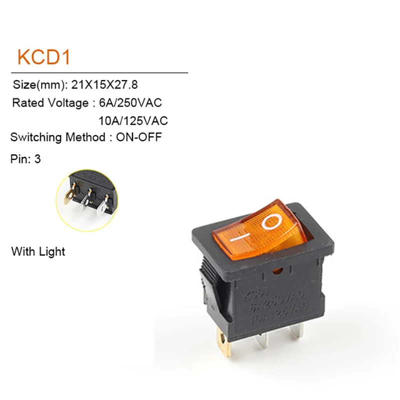 5/10PCS 21X15mm 3Pin Boat Car Rocker Switch  6A/250VAC 10A/125VAC Electrical equipment With Light Power Switch