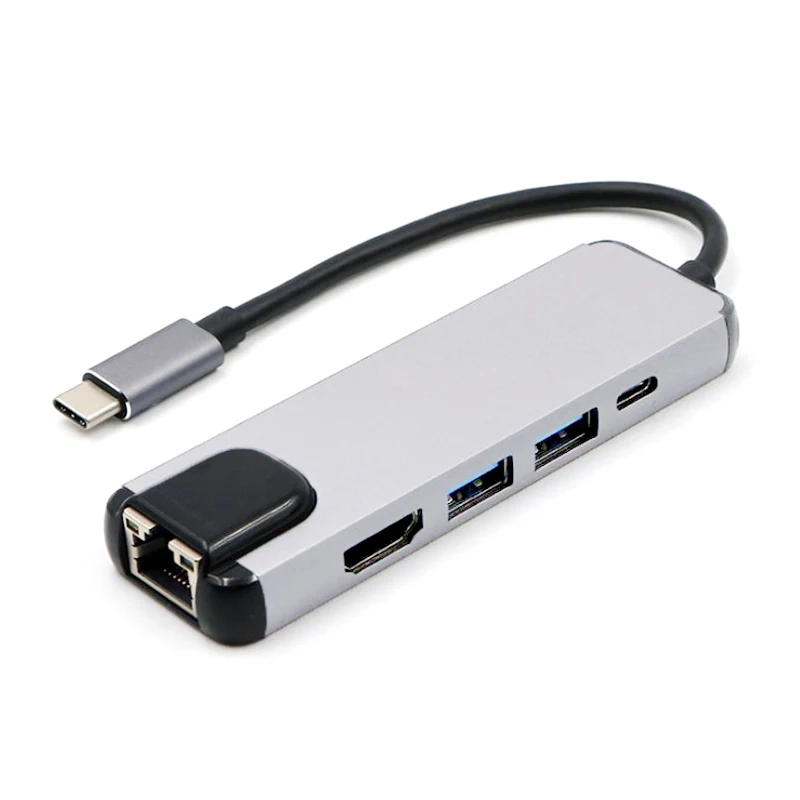 

5 in 1 USB C Hub Hdmi Gigabit Ethernet Adapter for Macbook Air Pro 2018 Type C to Rj45 Lan with USB-C Charger PD Port