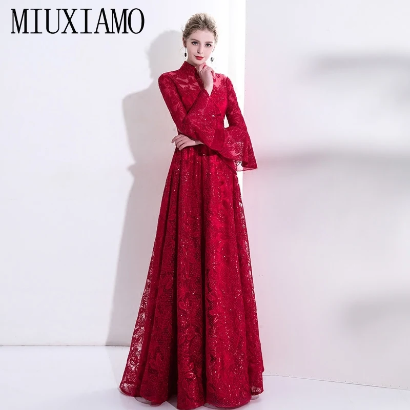 MIUXIMAO на заказ Плюс Размер Роскошная Цветочная вышивка, Макси-платье модное вечернее платье Элегантное Длинное Платье Женское Vestidos