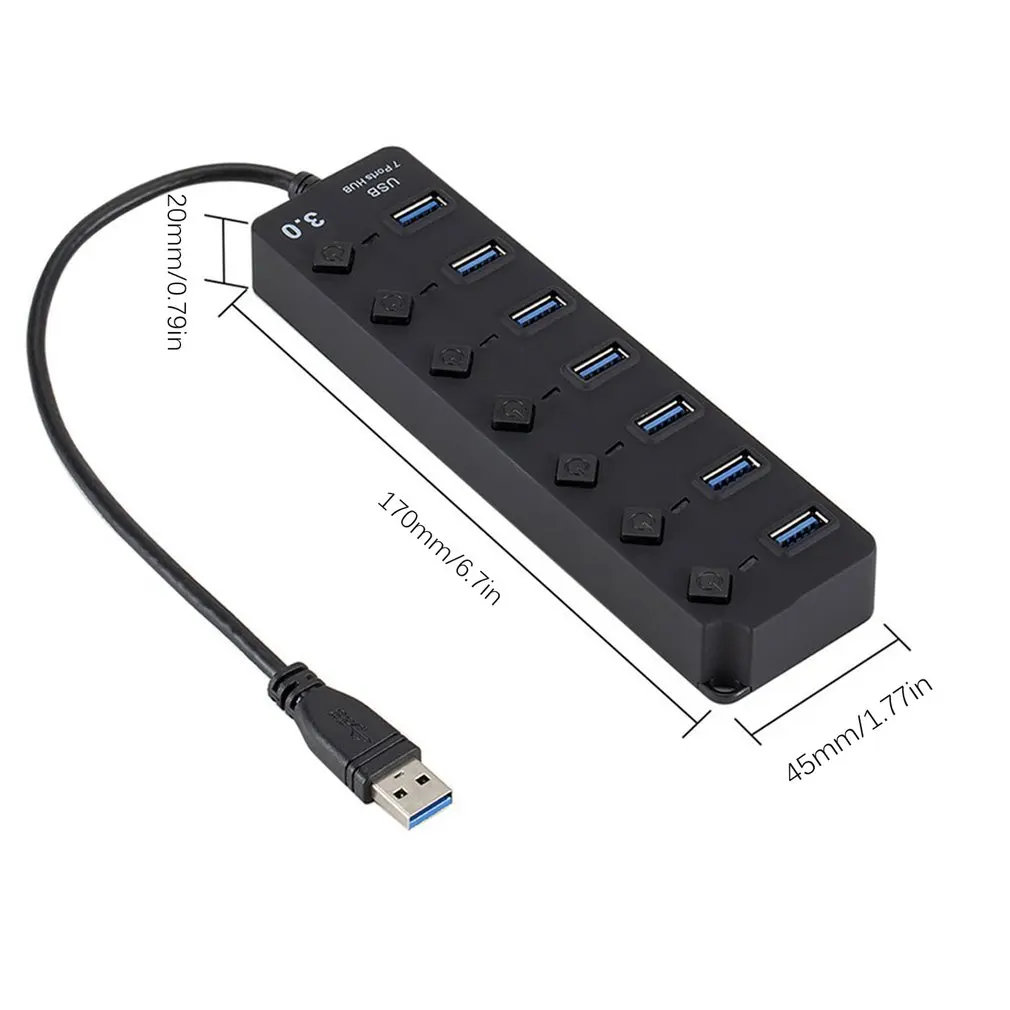 7 портов USB 3,0 концентратор 5 Гбит/с Высокая скорость включения выключения планшета передачи данных с кнопкой питания адаптер для ПК ноутбука