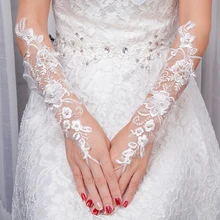 Для женщин банкетные Вечерние перчатки без пальцев элегантное, цветочное, кружевное Свадебные перчатки 13 дюймов