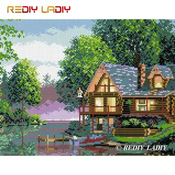 

High Quality Diamond Painting Forest Cottage Full Round Diamond Embroidery Beaded Cross Stitch Pixel Mosaic Pattern Home Decor