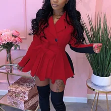 

Autumn New Patchwork Windbreaker Women's Double-breasted Lapel Stand Collar Casual Thick Coat Long Sleeves Pleated Hem Ruffled