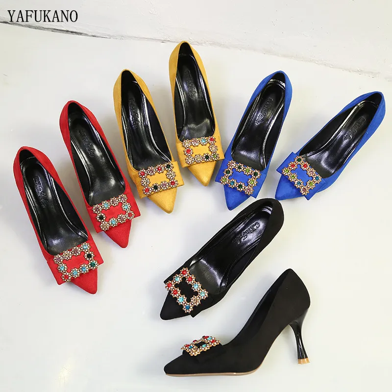 

Women Bridal Wedding Shoes Suede Rhinestone Crystal Shallow Woman Pumps Stiletto High Heels