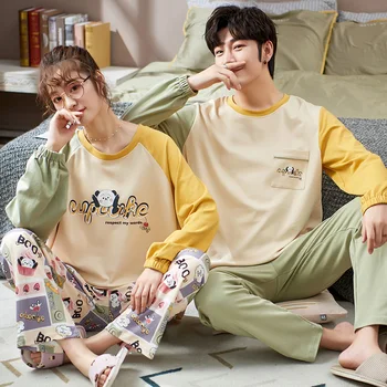 

Couple Loungewear Pijama Autumn Winter New Fashion Couples Pajamas Men and Women Matching 100%Cotton Sleepwear Pajama Set Couple