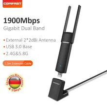 Comfat высокоскоростной 1900 Мб/с беспроводной адаптер с базовым двухдиапазоном 2,4 ГГц и 5,8 ГГц AC сетевая карта антенна USB Wifi ключ CF-939AC
