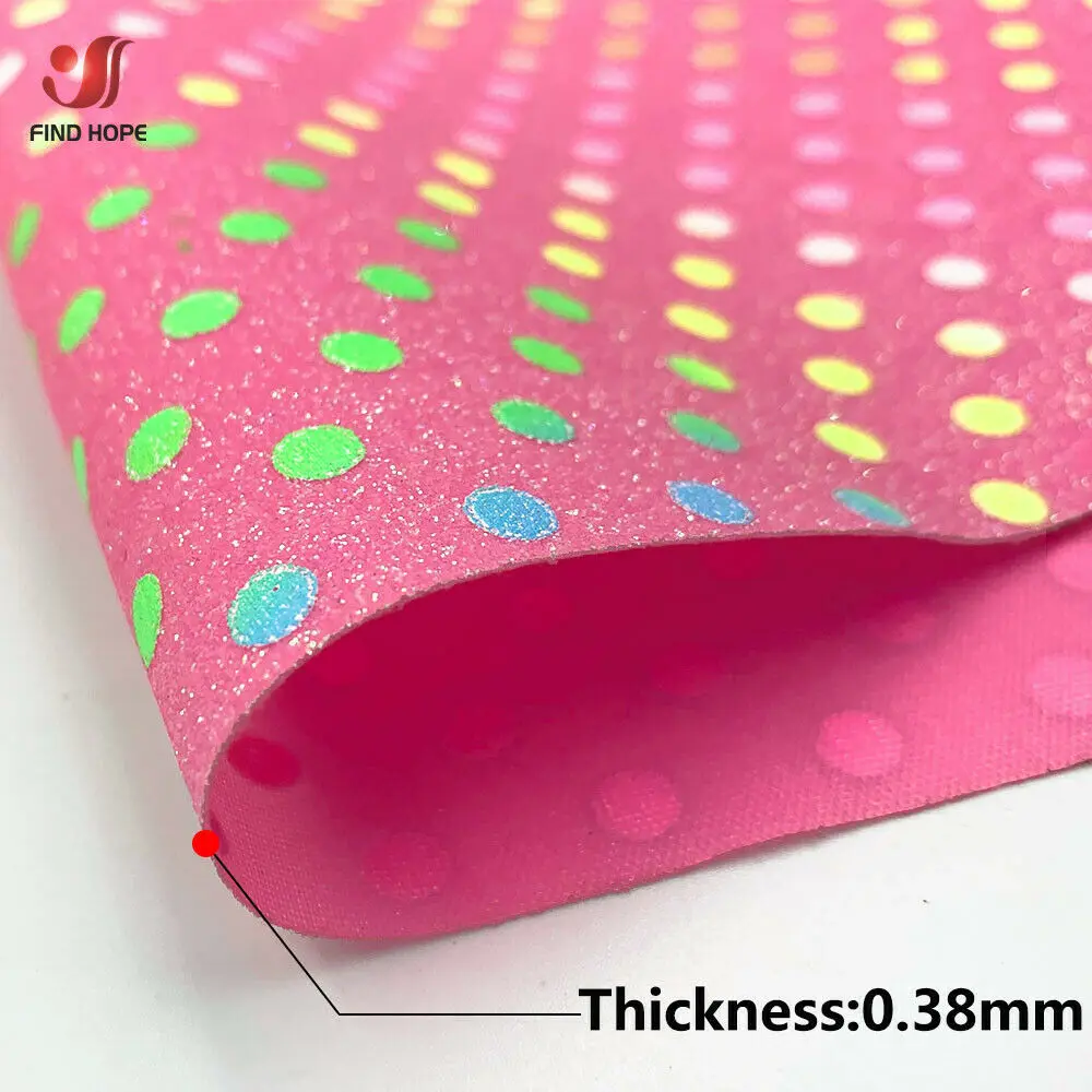 Rainbow Sparkle Polka Dots Fine Glitter Faux Leather for DIY Crafts and Handmade Accessories