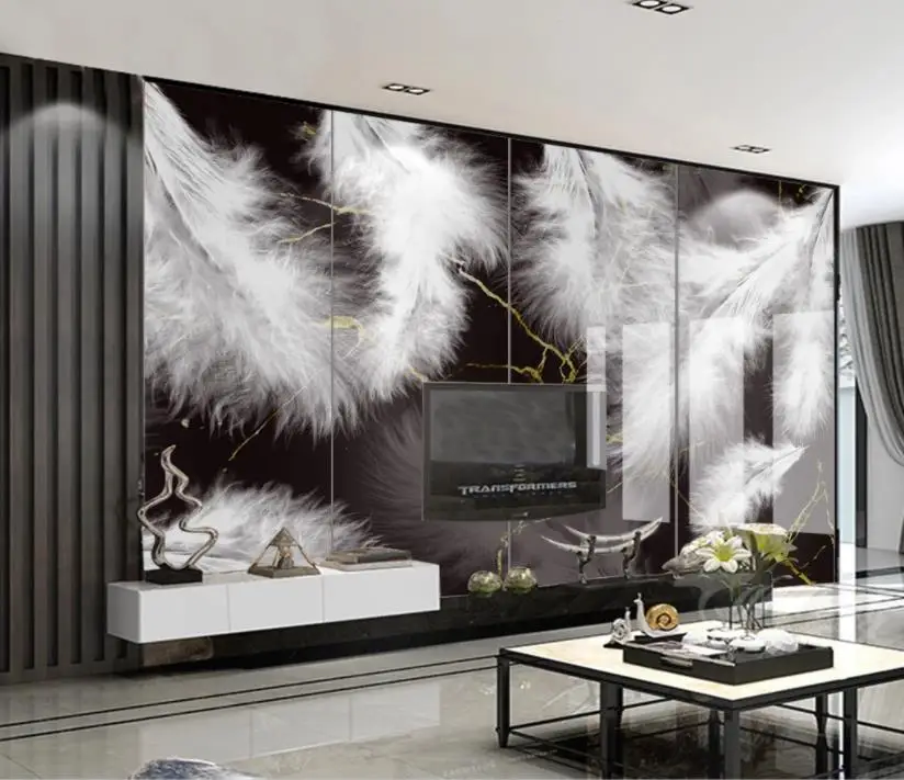 

customize wall paper mural 3d European Feather black gold marble wallpaper TV backdrop 3d stereoscopic 3d wallpaper