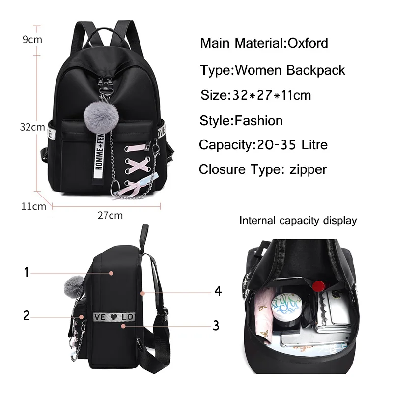 Oxford Women Backpacks Waterproof Female Shoulder Backpack Fashion Teenage Girls School Bags Retro School Backpack Girl Book Bag cool backpacks accessories	