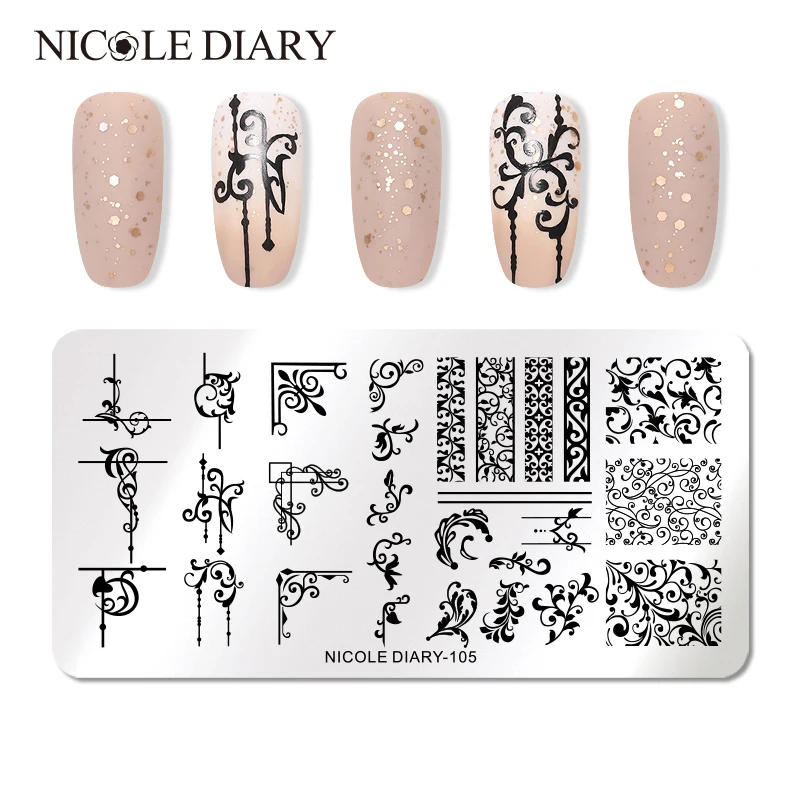 

NICOLE DIARY Rectangle Stamping Plates Mixed Patterns Stainless Steel Nail Image Stamp Templates