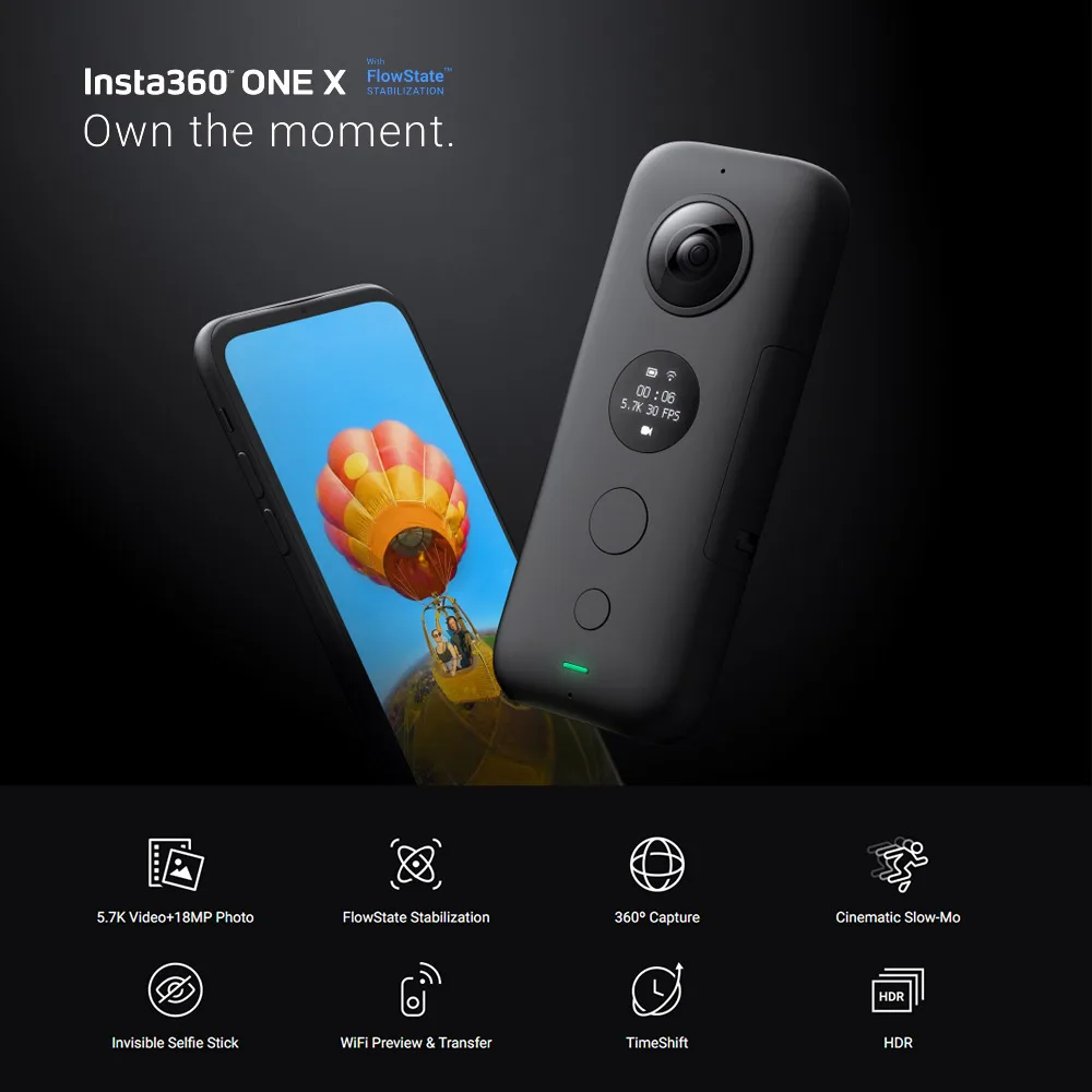 Insta360 ONE X+ чехол для камеры Стабилизация панорамная Экшн-камера 5,7 K 18 МП прямая трансляция для iPhone HUAWEI смартфон
