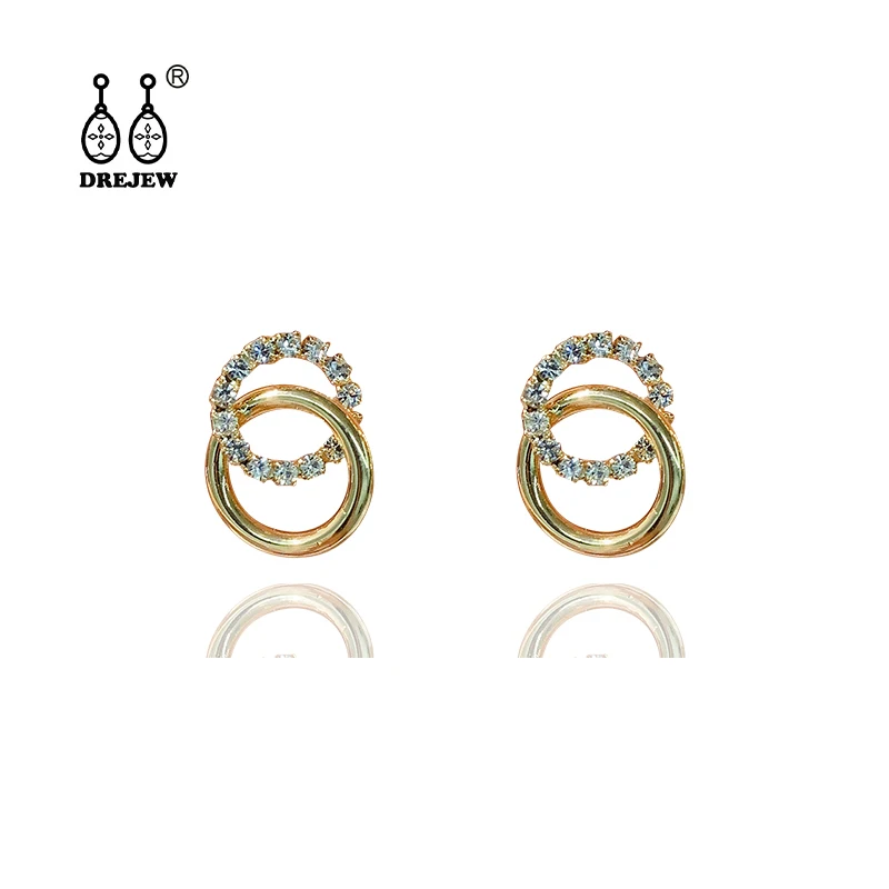 

DREJEW Small Gold Circle Alloy Rhinestone Statement Earrings 925 Crystal Stud Earrings Sets for Women Wedding Jewelry HE5511