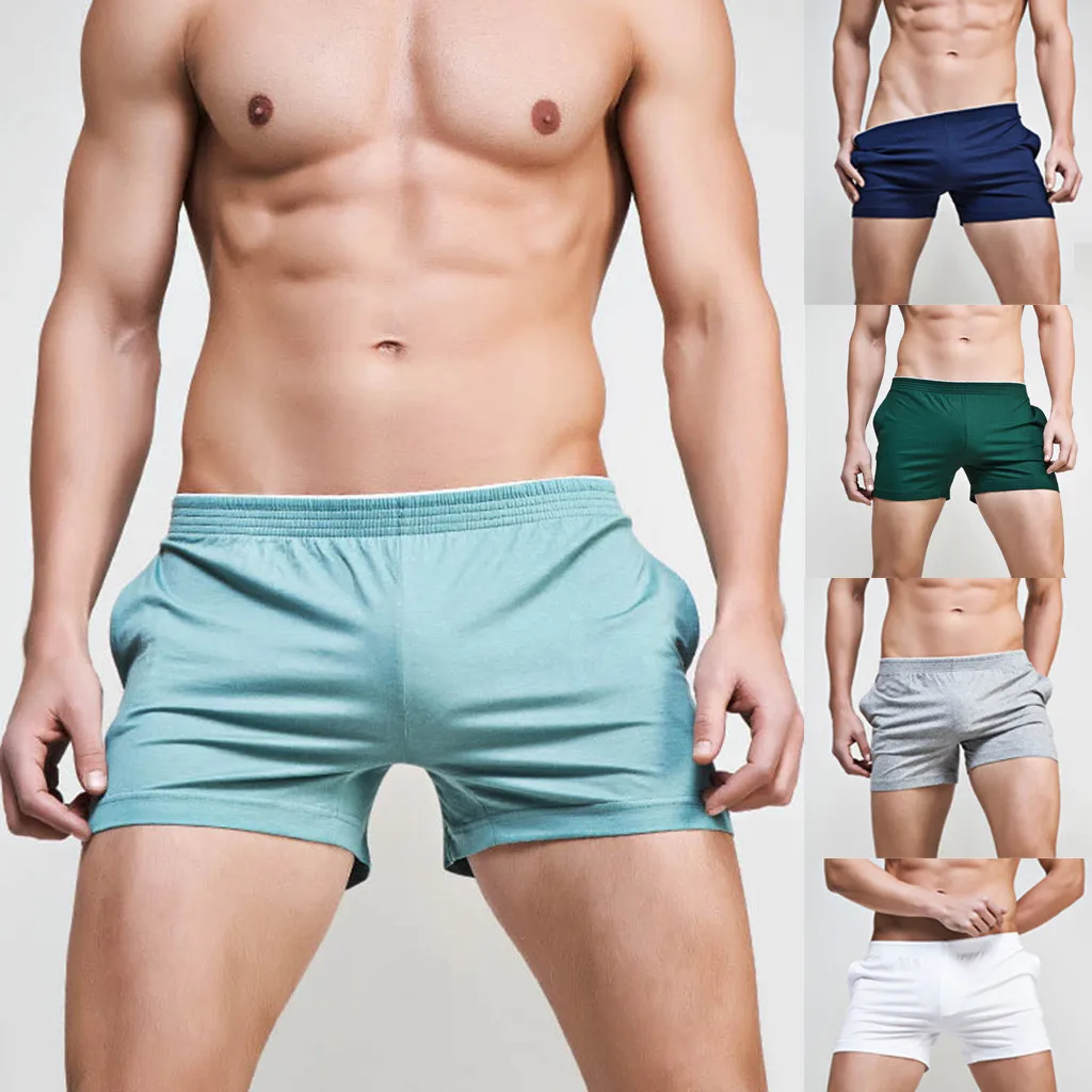 

Four Seasons Men Fashion Design Sexy Solid Color Print Soft Breathable Pouch Boxer Fitness Shorts Underpants M1002