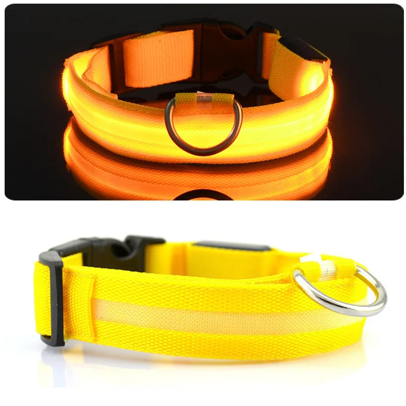 yellow-collar Нейлоновый светодиодный светящийся ошейник кулон для домашних животных Ночная безопасность мигающий ошейник для кошек собачий ошейник поводок светящийся Регулируемый ошейник для собак прогулки - Цвет: yellow-collar
