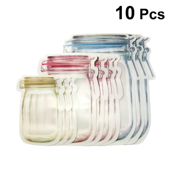 

Pack of 10 Thickening Clear Mason Bottle Type Plastic Storage Bags Seal Bags Dispenser Bag for Storing Snacks Food