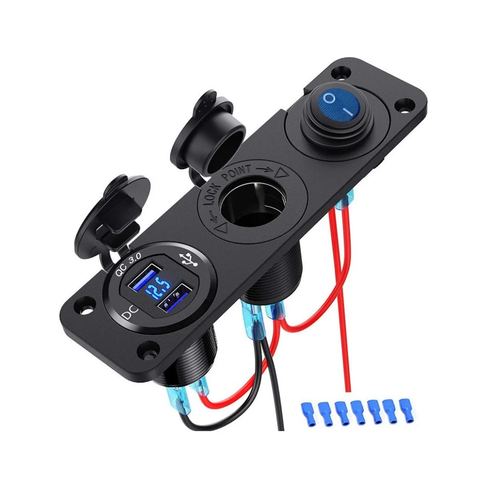 

Водонепроницаемая панель переключателя автомобиля Jtron 3 в 1, многофункциональное зарядное устройство USB QC3.0, вольтметр, гнездо прикуривателя с проводом