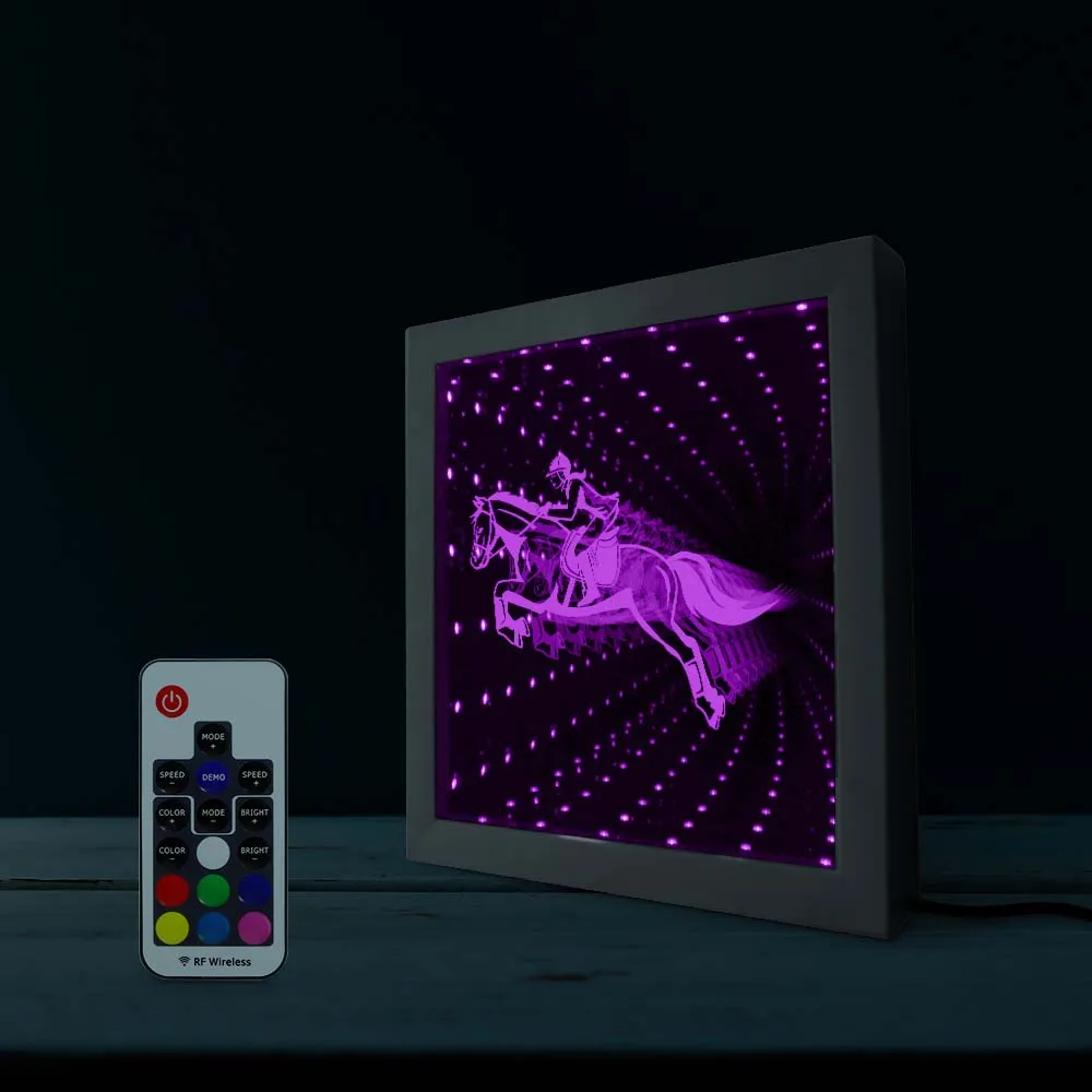Конный гоночный Конный светодиодный Lighting Infinity Mirror Tunnel Vision деревянный каркас Конный Всадник завораживающий туннель зеркальный светильник
