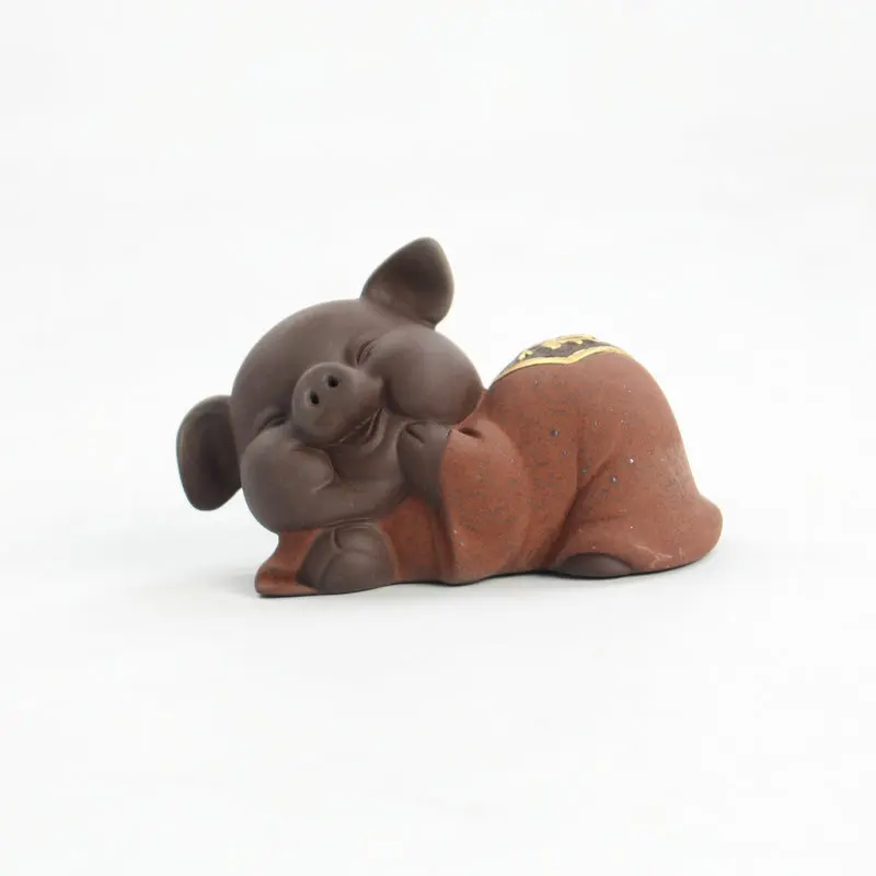 Five Blessings Piggy Color Sand Tao Home Tea Tray Creative Decoration Ceramic Tea Ornaments Piggy Three Gods of Fortune, Prosp