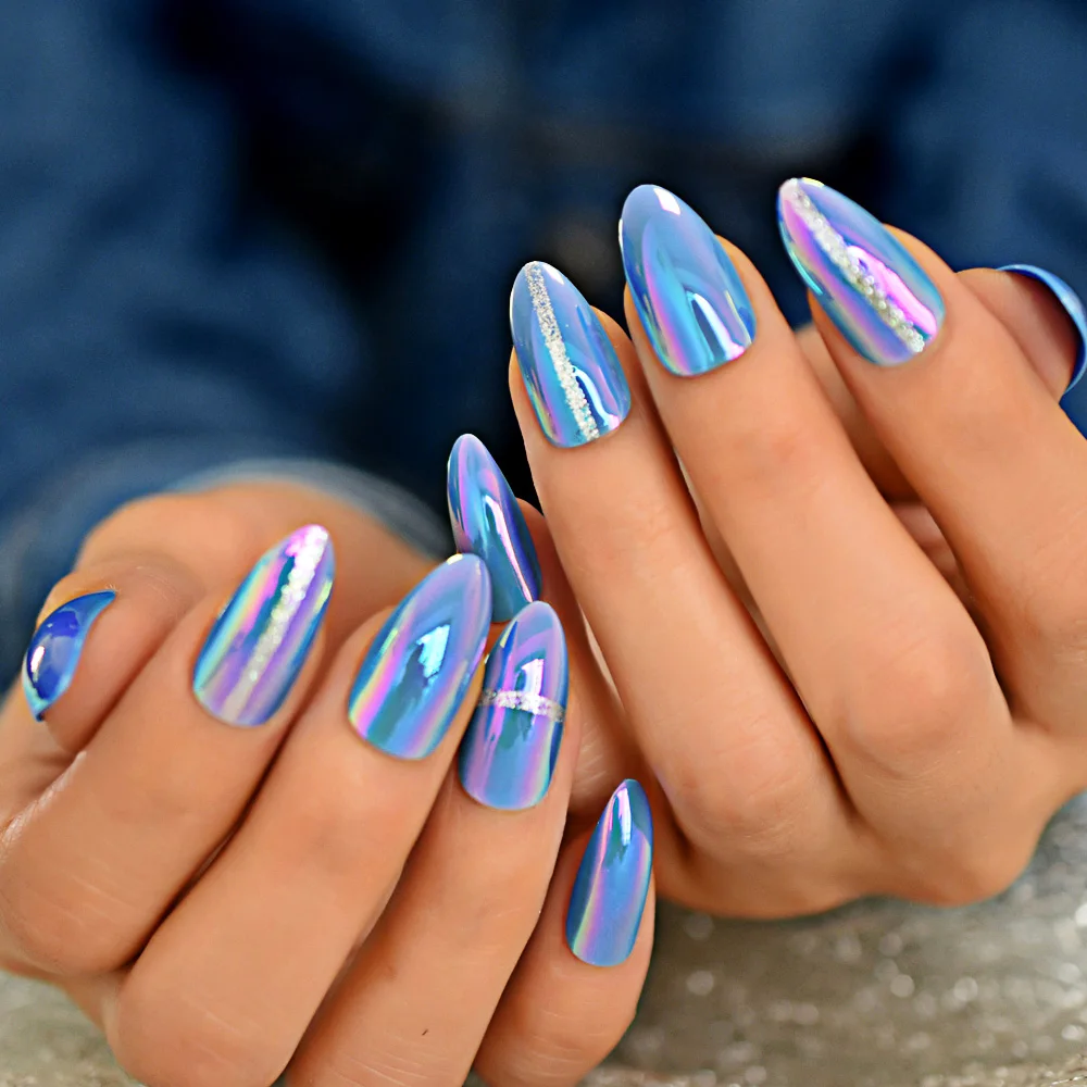 Blue chrome rainbows ❄️✨️ : r/Nails