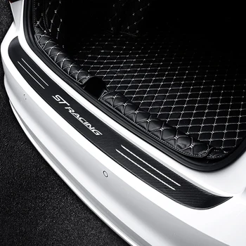 

Car Styling ST RACING LOGO Carbon Fiber Car Trunk Guard Plate Rear Bumper Protect Sticker for FORD FOCUS 2 FOCUS 3 Mondeo Fiesta