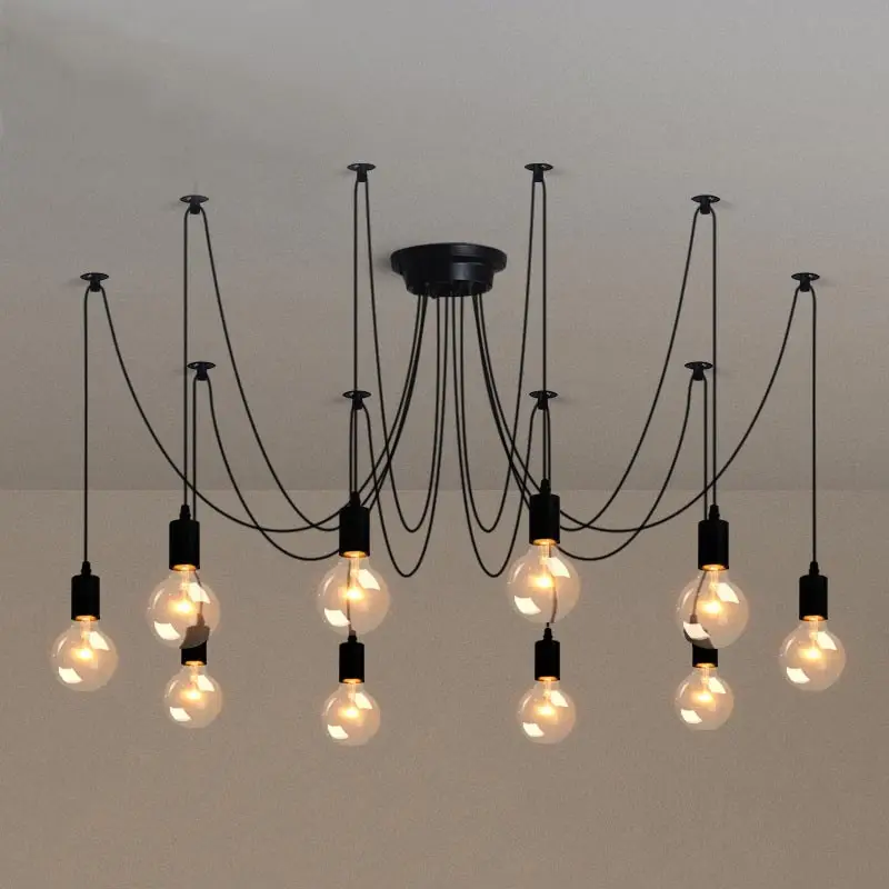 

Led Ceiling Lamp 6/8 Heads Vintage Simple Structure Edison Light Chandelier Lighting with bulbs for Coffee Shop
