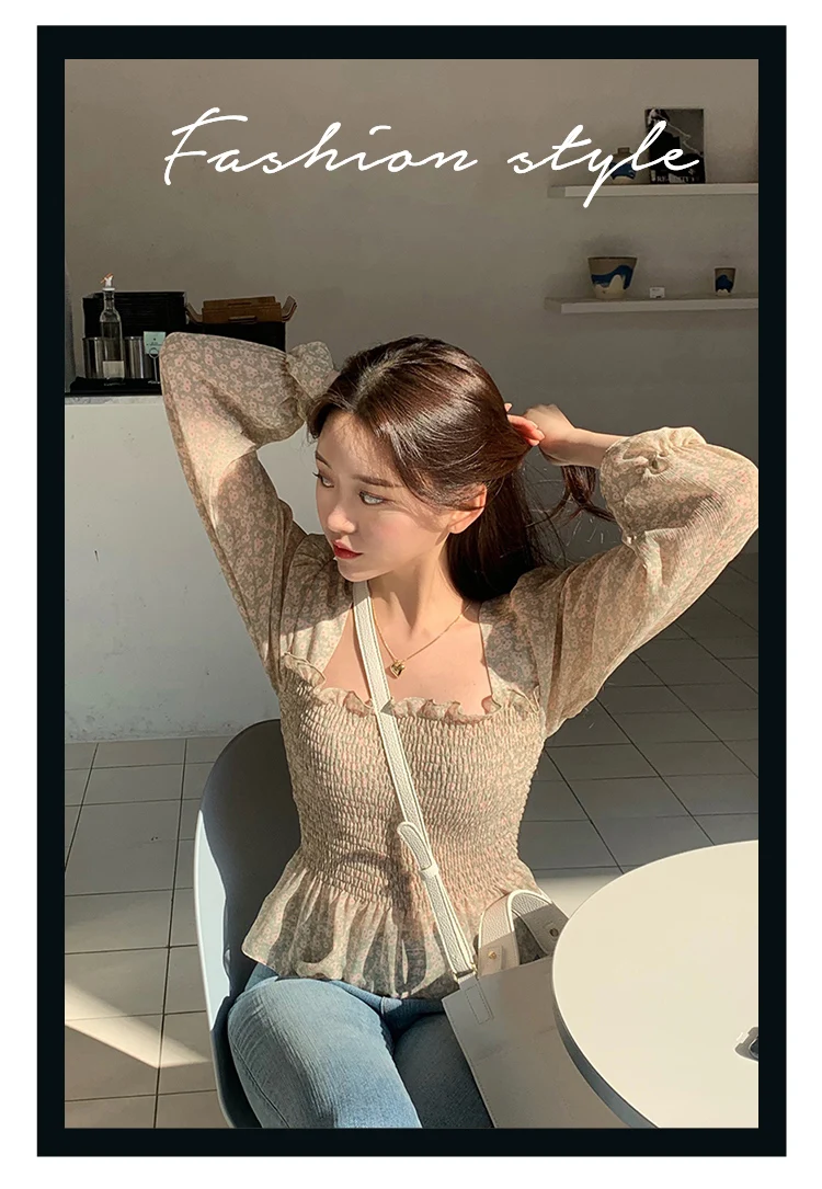 Transparent Vintage Print Shirt Oversize Tops Women Long sleeve Girls Chiffon Blouse Summer Women Blouses New femme Blusas
