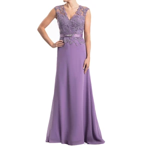 Vestido de novia violeta con cuello en V, sin mangas, gasa, tul, apliques con cuentas, Formal