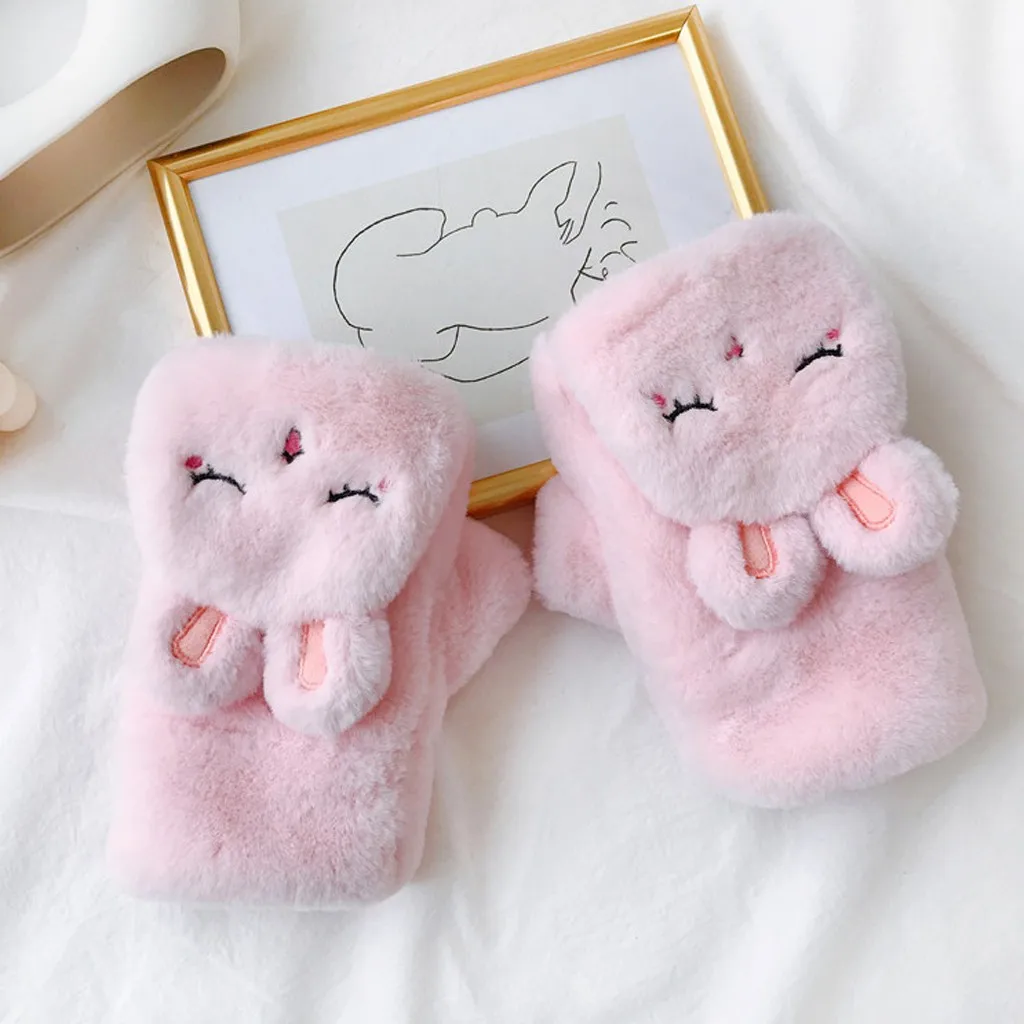 Модные зимние детские перчатки для мальчиков и девочек, милые теплые флисовые утепленные плюшевые перчатки с кроликом, перчатки для детей