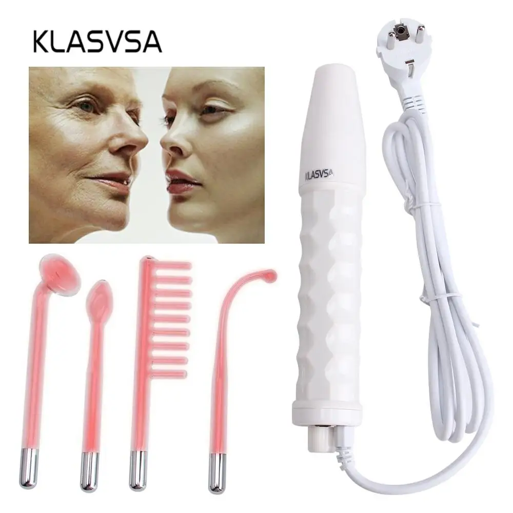 Baratos Varita Darsonval 4 en 1 removedor de alta frecuencia cuidado de la piel Facial Spa Salon tratamiento de acné dispositivo + 1 Adaptador de UE Glaselektrode
