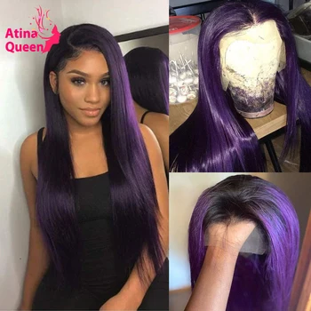 

1B Purple 360 Lace Frontal Wig Preplucked Color Human Hair Lace Wig Black Women Deep Parting 13x6 Lace Front Wig Brazilian Remy