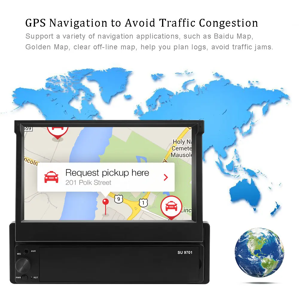 Podofo Android Car Radio Autoradio 1 Din 7'' Touch Screen Car Multimedia Player GPS Navigation Wifi
