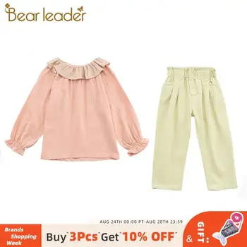 

Bear Leader 4-13 Years Children Autumn Casual Outfits Teenager Girls Long Sleeve Ruffles Collar Pullover and Solid Pants Costume