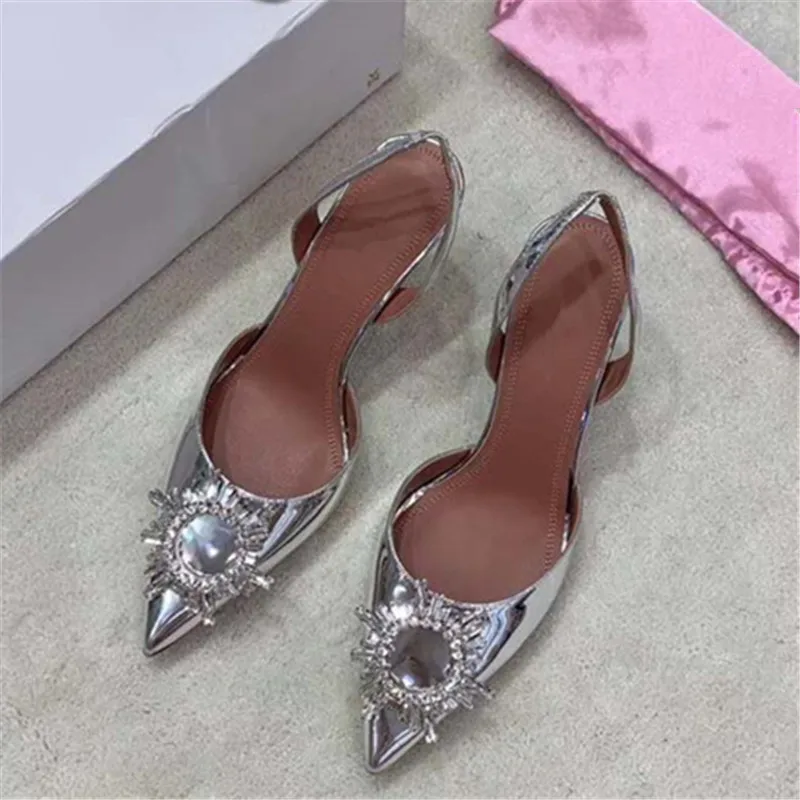 Обувь из натуральной кожи; женская обувь с острым носком и ремешком на пятке; женская обувь для вечеринок с металлическим декором; однотонная повседневная обувь на среднем каблуке; Zapatos De Mujer - Цвет: AS SHOW