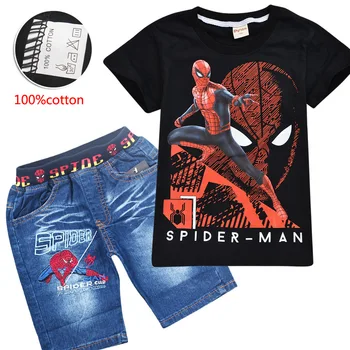 

Summer spiderman kids clothing sets Boys Clothing Sets Children Cartoon Cotton Short Sleeve T Shirt+Jeans 2pcs Suit Kids Clothes