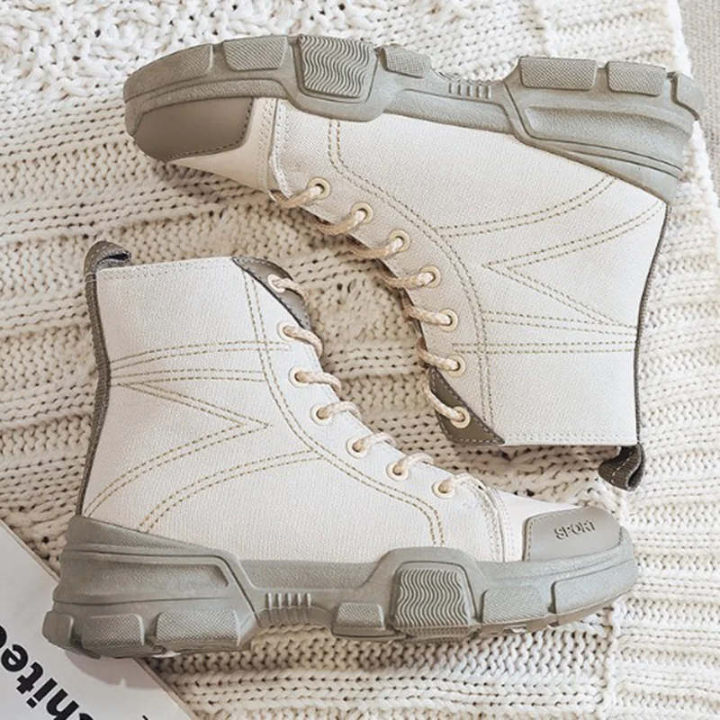 

2019 Autumn Boots Women Ankle Fashion Short Causal Boot Canvas Lace-up Booten Platform Female Shoes XWX7409