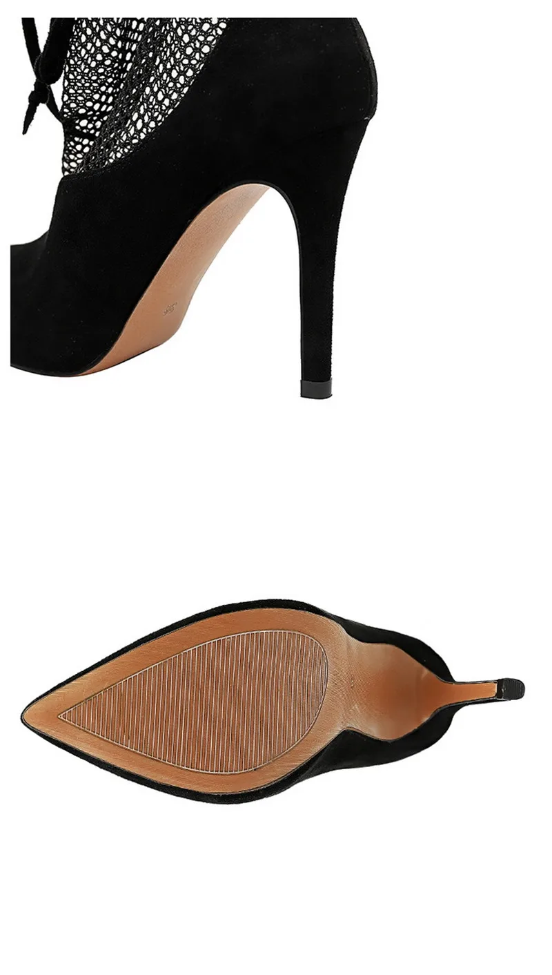 Sexy Pointed Toe V-Mouth Stilettos Mesh Hollow Skinny Lady Ankle Boot Thin High Heels Spring Summer 2020 New Pumps Shoes Woman (15)