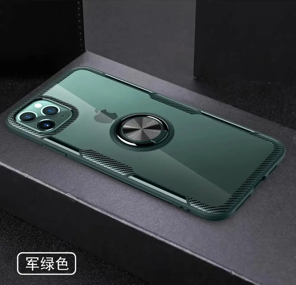 Для Apple iphone 11 чехол жесткий с кольцом подставка магнит прозрачный защитный чехол на заднюю панель для iphone 11 Pro Max iphone 11 11pro - Цвет: green