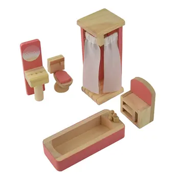 

5Pcs Colorful Wooden Dollhouse Furniture Bathroom Set