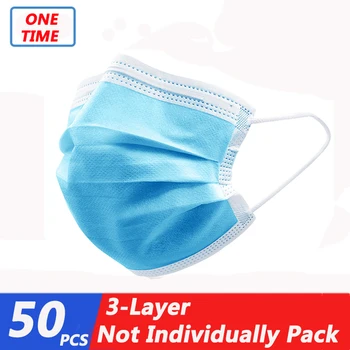 

50pcs Disposable mask Anti-Pollution Anti-Dust Earloops Mask One time MASK PM2.5 3 layers Solid Color Face Mouth Masks Earloops