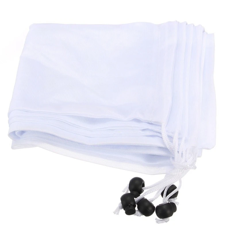 10PCS Reusable Produce Bags Rope Mesh Vegetable Fruit Storage Pouch 30x35cm