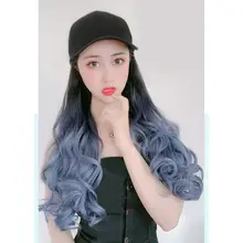Модная женская бейсбольная шляпа с длинной большой волнистой высокой температуры волокна парик K4UB