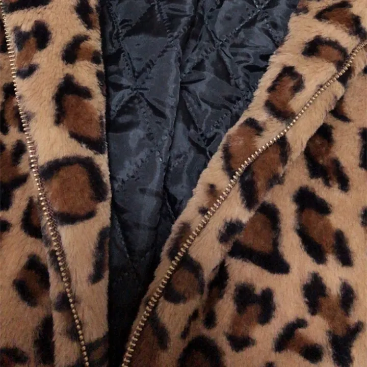 Харадзюку Винтаж Шик хип хоп Леопард свободные негабаритных молнии зимнее пальто куртка для женщин femme Топ YQ-1091