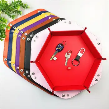 

Foldable PU Leather Storage Tray Creative Polygon Office Desk Storage Box Cosmetic Storage Tray Key Wallet Decorative Organizer